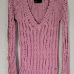 Women’s Lilac Cable Knit V-Neck Sweater